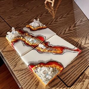 Abstract Canvas Art with Gold and Red Flow